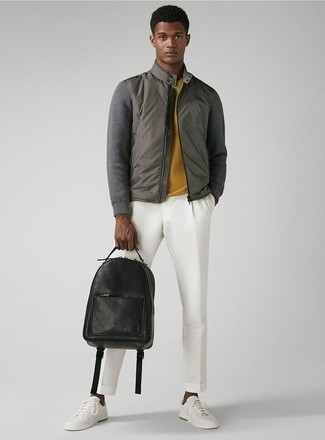 Какие бомберы носить с бело-черными брюками чинос