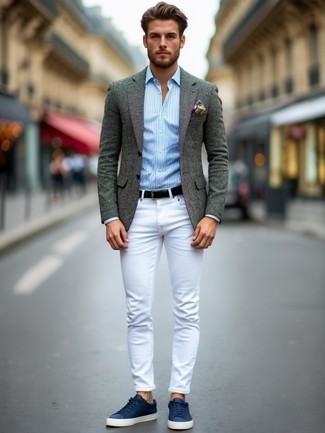 С чем носить бело-черные джинсы мужчине