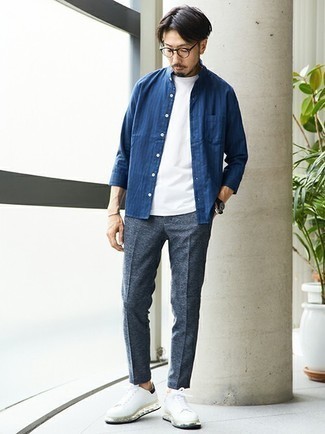 С чем носить бело-черные кожаные низкие кеды мужчине