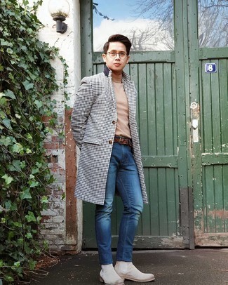 С чем носить бело-черное длинное пальто