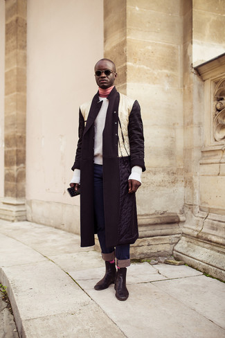 С чем носить бело-черный пуховик мужчине