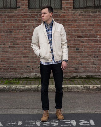 С чем носить бело-черный кардиган с отложным воротником мужчине