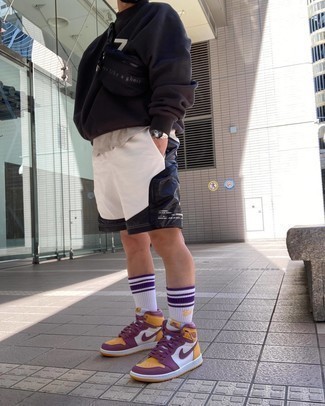 С чем носить бело-синие шорты мужчине