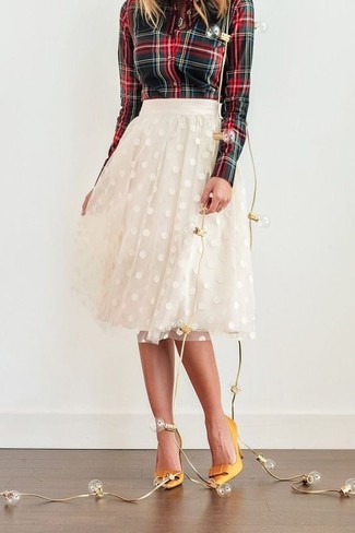 С чем носить бело-красную пышную юбку