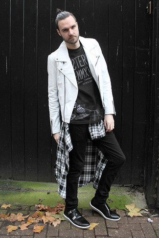 Какие рубашки с длинным рукавом носить с белой косухой мужчине