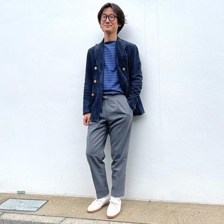 С чем носить белые туфли дерби из плотной ткани