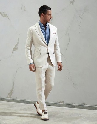 С чем носить белые туфли дерби из плотной ткани