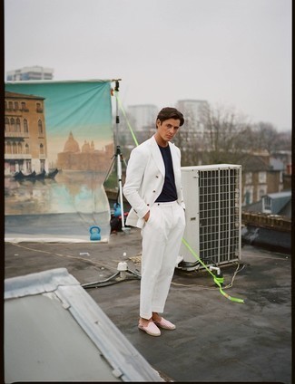 С чем носить белые лоферы из плотной ткани мужчине