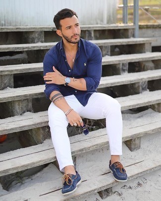 Какие топсайдеры носить с белыми брюками чинос