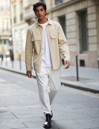 Какие джинсовые рубашки носить с белыми брюками чинос