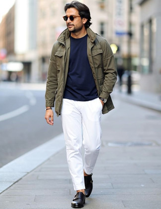 Какие монки носить с белыми брюками чинос