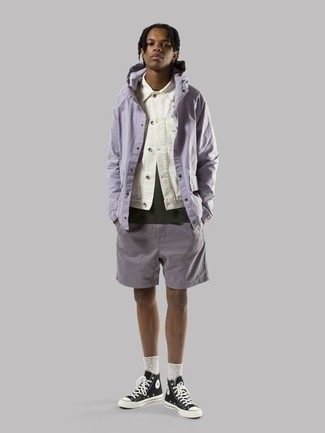 Какие шорты носить с белой джинсовой курткой мужчине