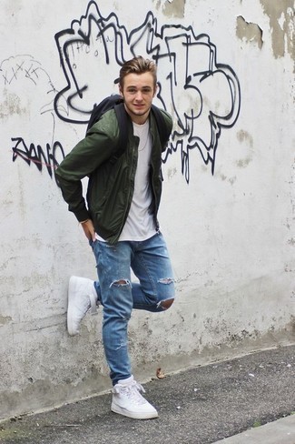 Какие бомберы носить с белыми высокими кедами мужчине