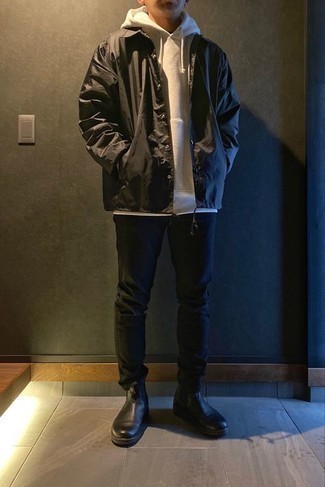 Какие куртки-рубашки носить с белым худи мужчине