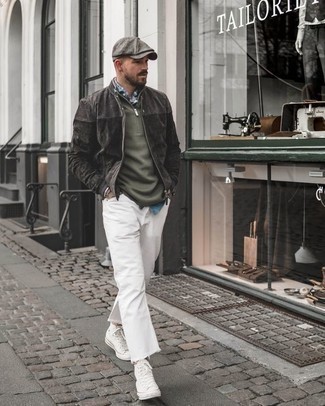 Какие бомберы носить с белыми джинсами мужчине