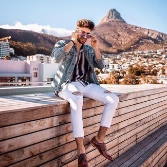 Какие джинсовые куртки носить с белыми джинсами мужчине