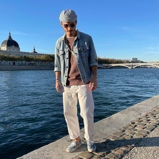 Какие джинсовые куртки носить с белыми джинсами мужчине