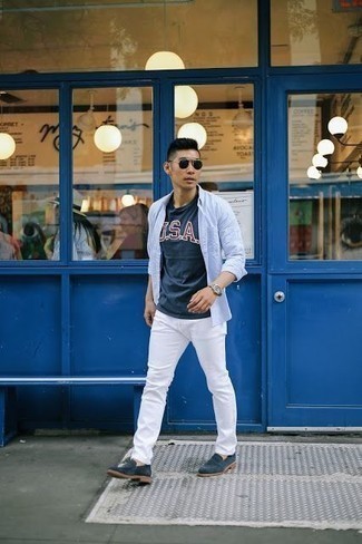 Какие лоферы носить с белыми джинсами мужчине