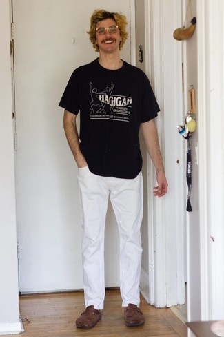 Какие лоферы носить с белыми джинсами мужчине