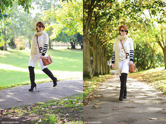 Какие ботфорты носить с белыми джинсами