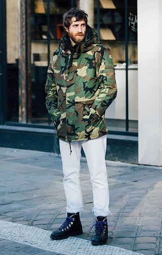 Какие парки носить с белыми джинсами мужчине