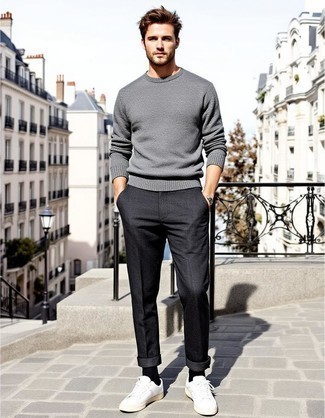 С чем носить белые кожаные низкие кеды мужчине