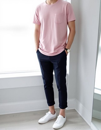 С чем носить белые кожаные низкие кеды мужчине