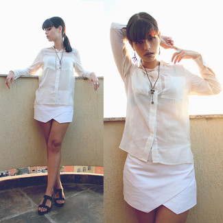 С чем носить белую льняную блузу на пуговицах