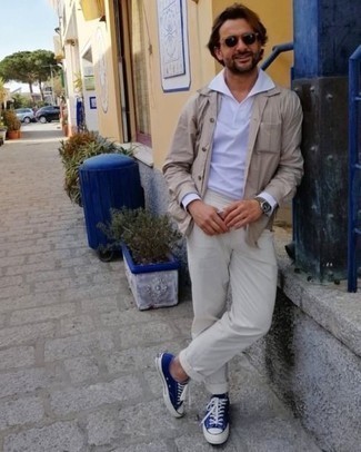 С чем носить белый свитер с воротником поло мужчине