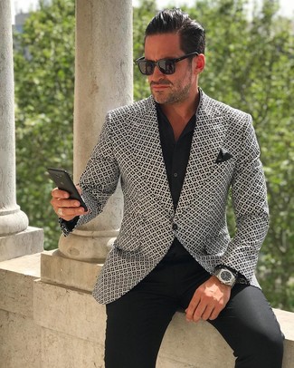 С чем носить белый пиджак с принтом мужчине