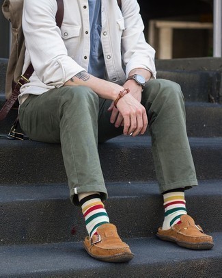 С чем носить белую куртку-рубашку мужчине