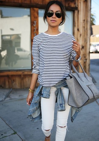 Какие джинсовые куртки носить с белыми джинсами скинни