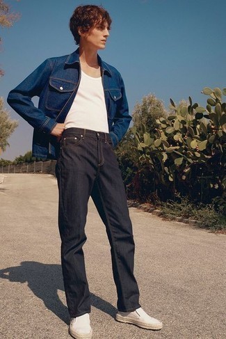 Какие джинсы носить с белыми слипонами мужчине