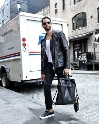 Как носить белую майку с черной косухой мужчине