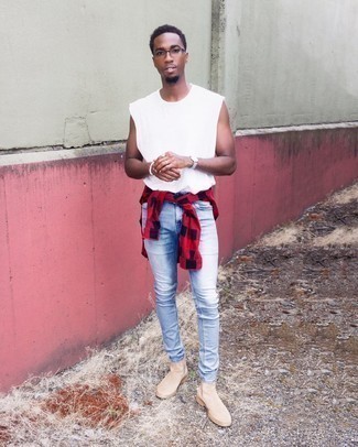 Какие ботинки челси носить с белой майкой мужчине