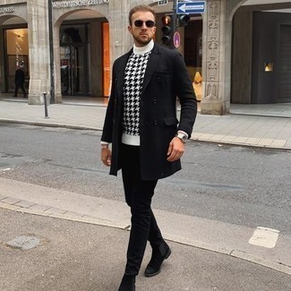 Как носить белую водолазку с черными джинсами мужчине