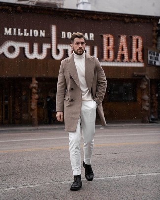 Как носить белую водолазку с черными кожаными ботинками броги