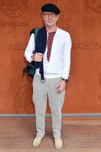 Какие брюки чинос носить с белой ветровкой