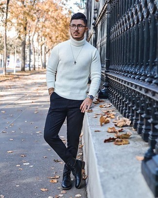 С чем носить белую шерстяную водолазку мужчине