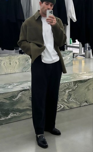 С чем носить шерстяную рубашку с длинным рукавом мужчине