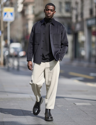 С чем носить шерстяную куртку-рубашку мужчине