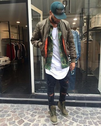 Как носить рабочие ботинки с бомбером мужчине