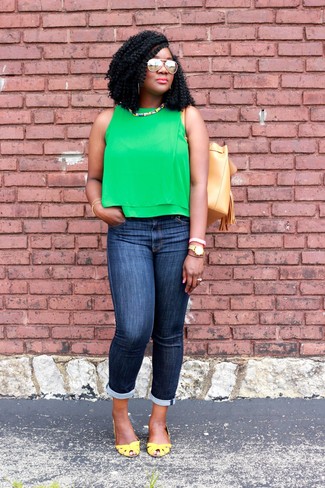 С чем носить желтые кожаные туфли