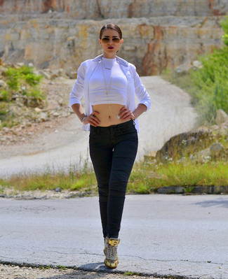 С чем носить желтые кожаные кеды женщине