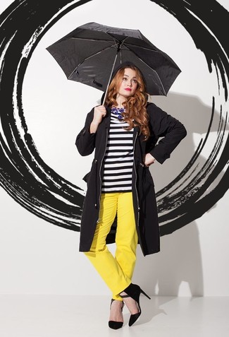 Какое пальто носить с желтыми широкими брюками