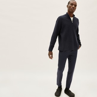 С чем носить свитер с воротником на молнии мужчине