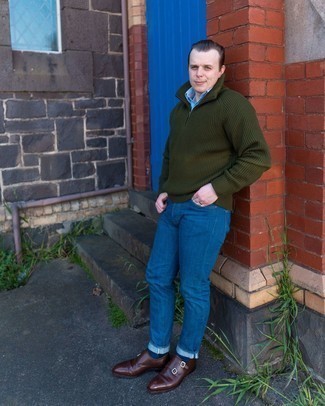 С чем носить свитер с воротником на молнии мужчине