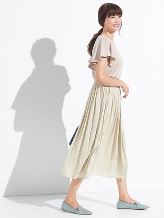 Бежевая юбка-миди со складками от Louis Vuitton