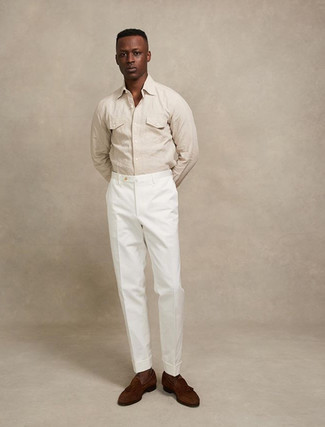 Мужская бежевая рубашка с длинным рукавом от Prada