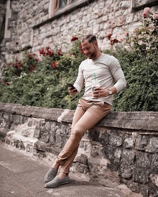 Мужская бежевая футболка с длинным рукавом от Dolce & Gabbana